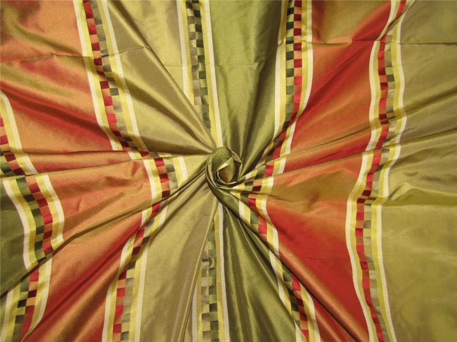 Silk Taffeta Fabric Red/ green /gold satin stripes 54" wide TAFS155[1]