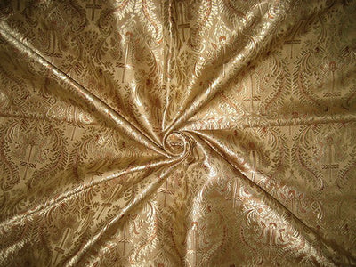 SILK BROCADE FABRIC Gold & Brown color 44" wide Vestment design BRO169[3]