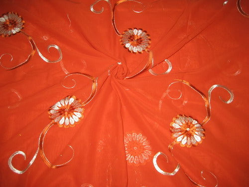 cotton voile fabric~Orange with embroidery-5 yards-44&quot;