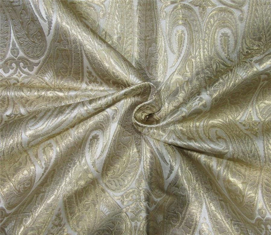 Heavy Brocade fabric ivory x metallic gold color 36&quot;wide