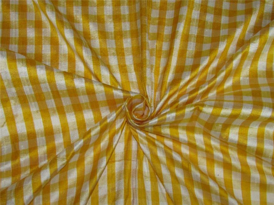 100% Silk Dupioni Fabric plaids yellow and white color 54'' wide DUP#C98[2]